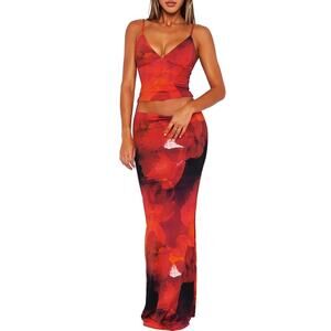 White Fox Boutique Sweet Salutations Maxi Skirt Ember Red & Black Floral Size M